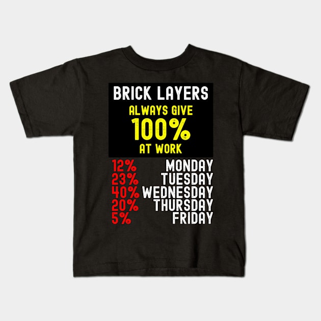 Bricklayers Give 100% at Work Funny Construction Worker Kids T-Shirt by KultureinDeezign